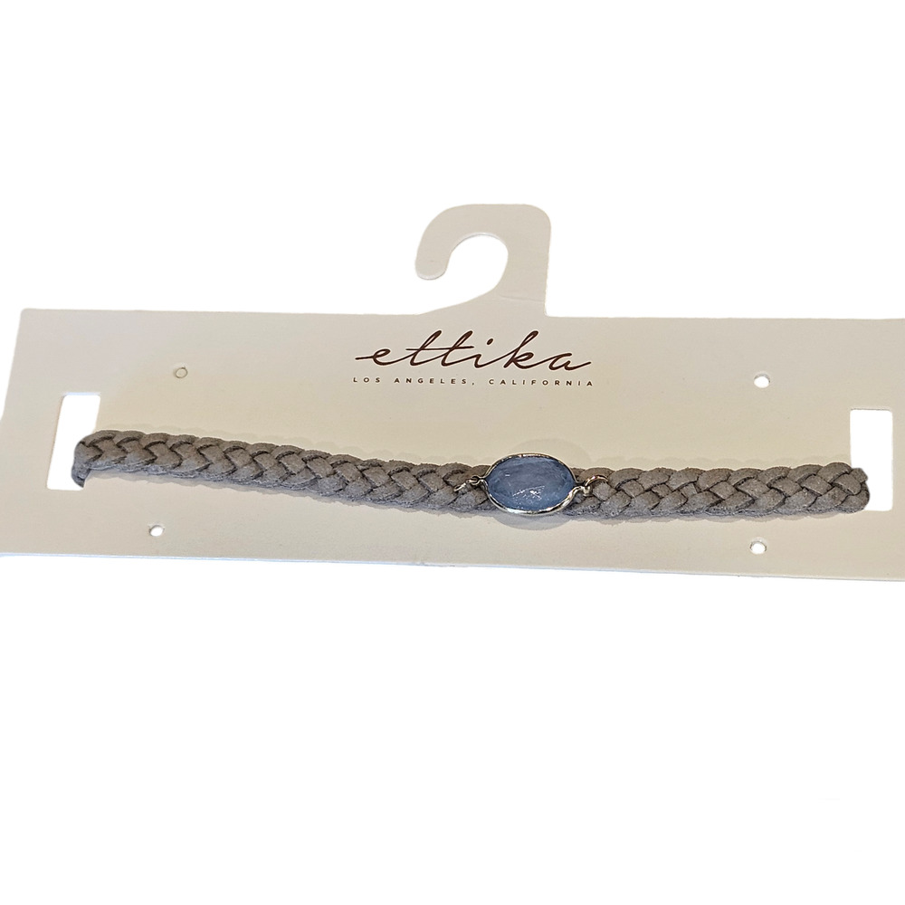 Ettika Choker Gray Braided with‎ Blue Stone Boho Coastal Cowgirl